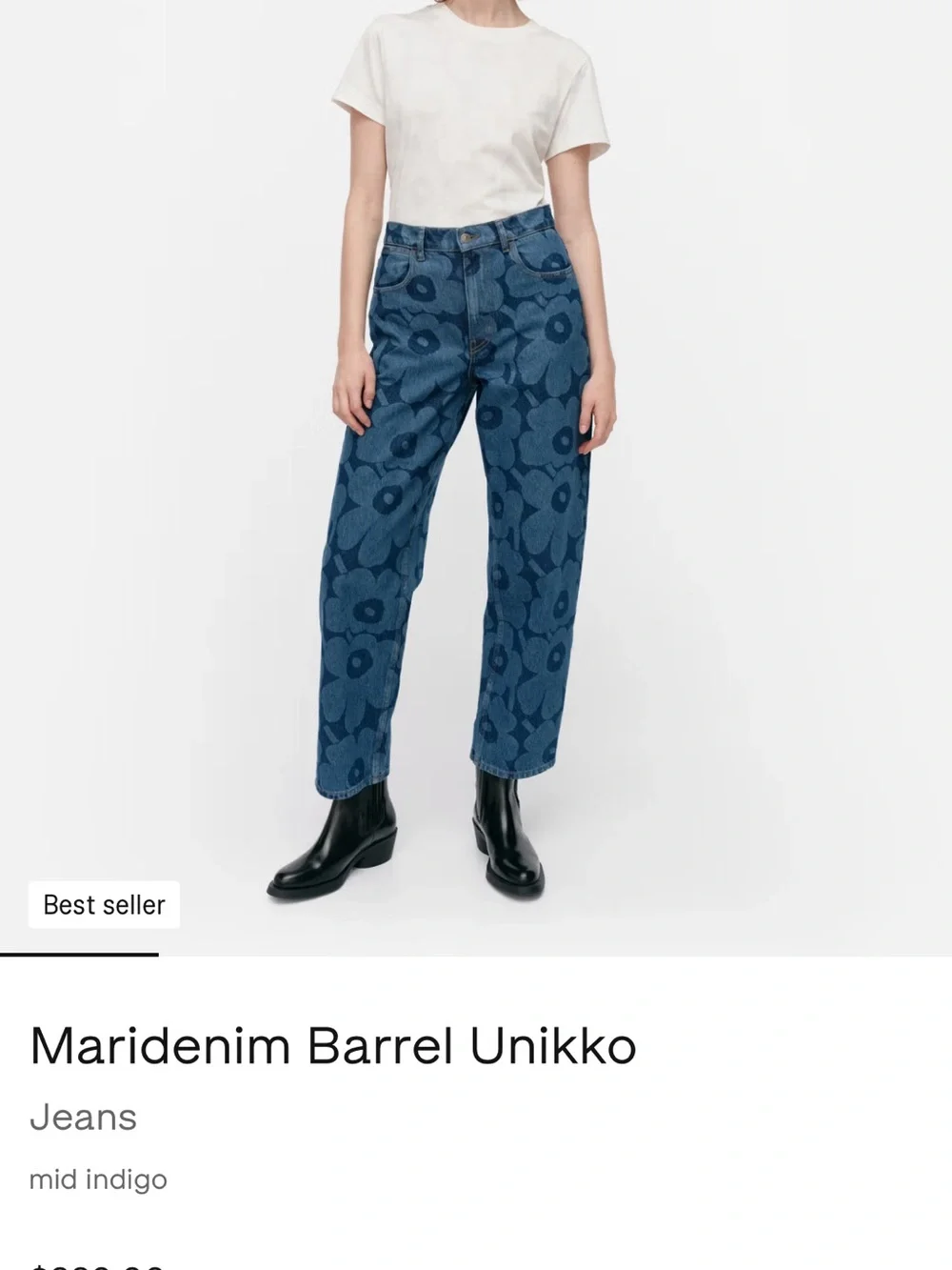 Marimekko Blue Floral-Print Barrel Jeans